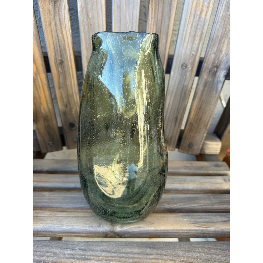 Creative Co-Op Onaro Organic Shaped Seeded Glass Vase Sage Green 10.5"